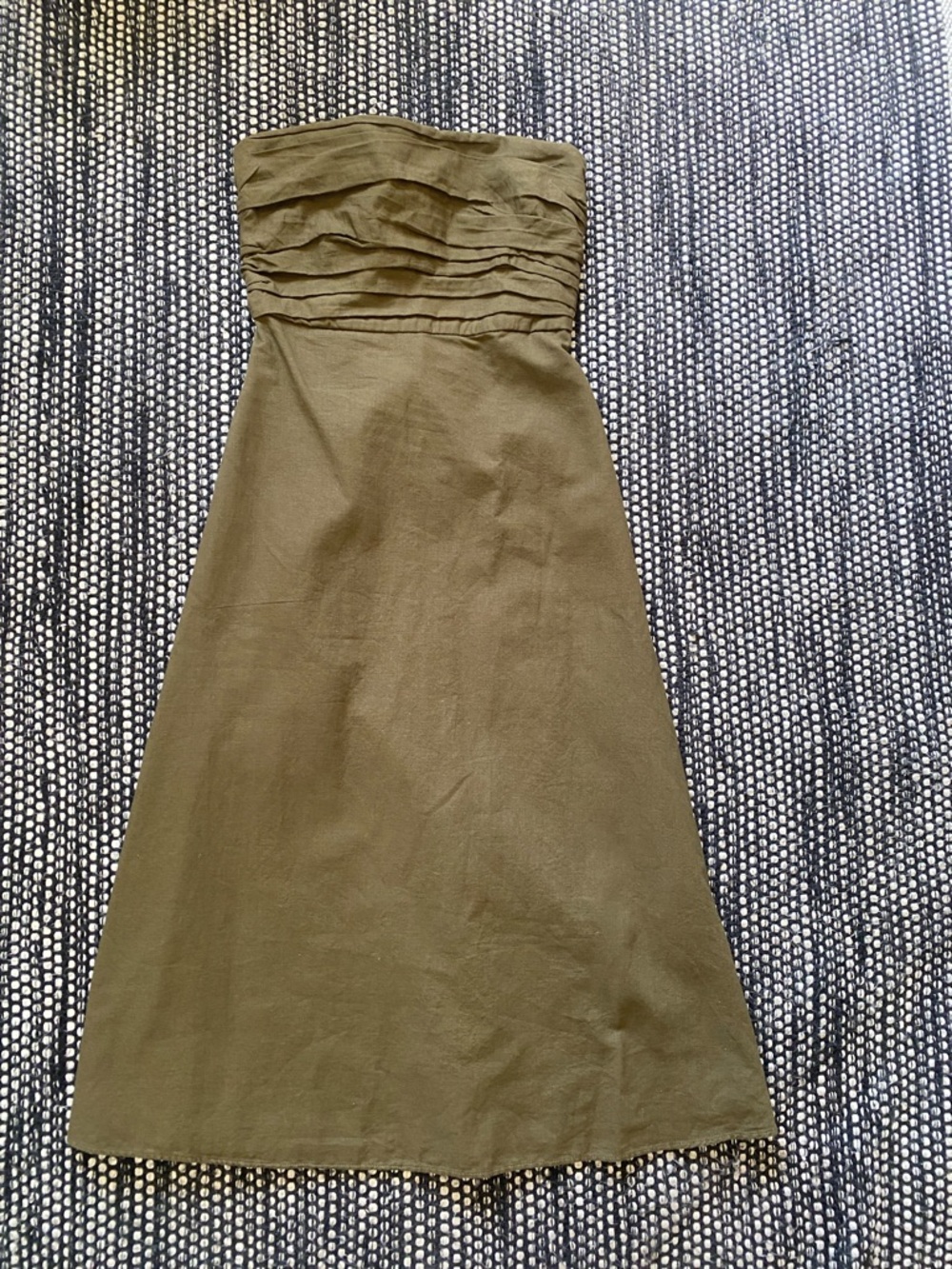 Zara Olive Strapless Ruched Bodice A-Line Dress